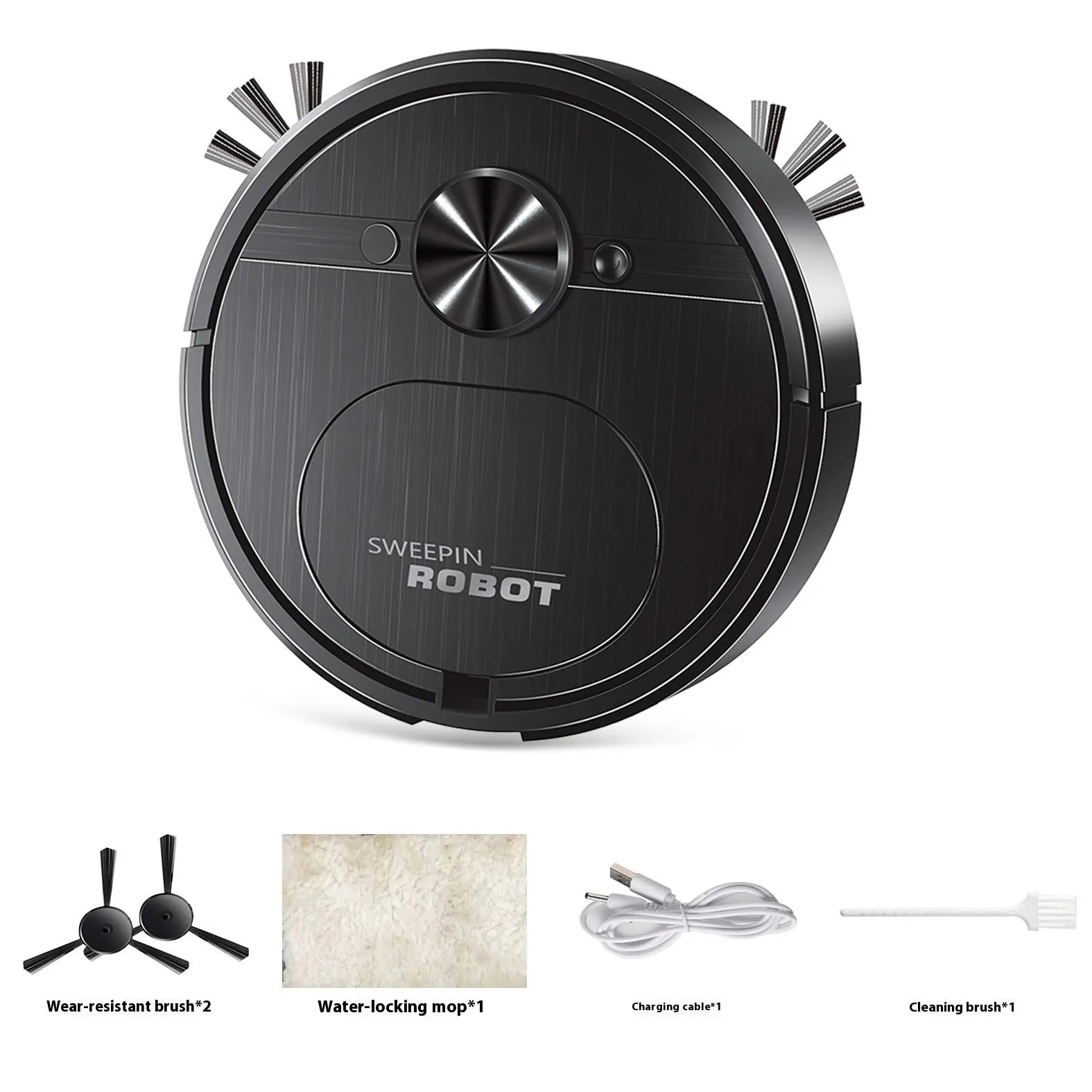 Three-in-one USB charging automatic home intelligence cleaner robot in white with suction sweeping mopping