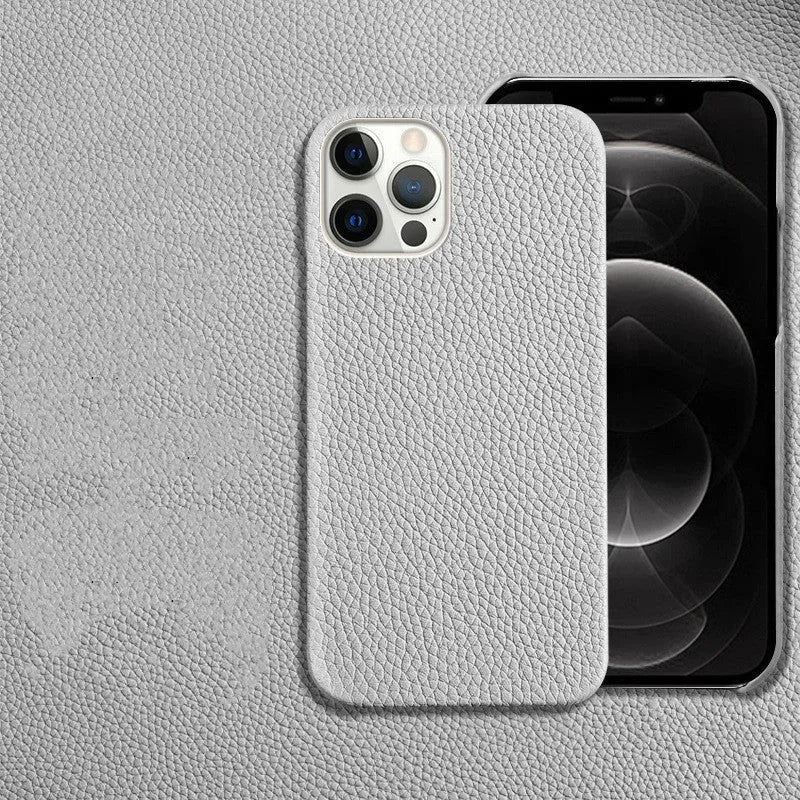 Genuine leather protective case for iPhone in multiple colours, showing simple design and half-break style.