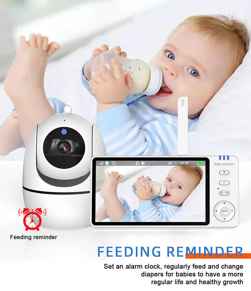 White 5-inch HD wireless baby monitor and camera on a nursery shelf.