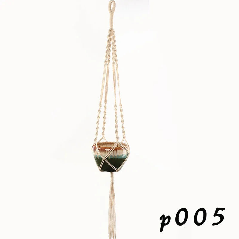 Woven wire plant basket holder with cotton rope construction in desktop and wall hanging styles