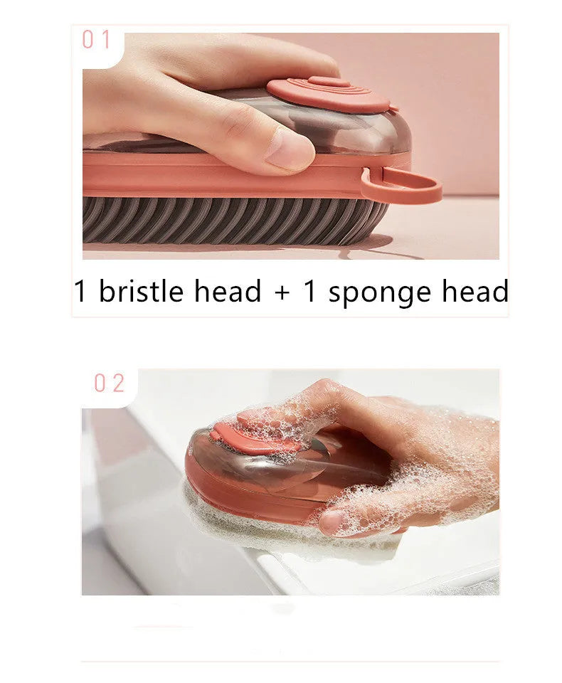 Automatic liquid cleaning brush for shoes and clothes with ergonomic grip in selected colour