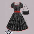 Women's multicolour polka dot midi dress with square collar and front zipper closure