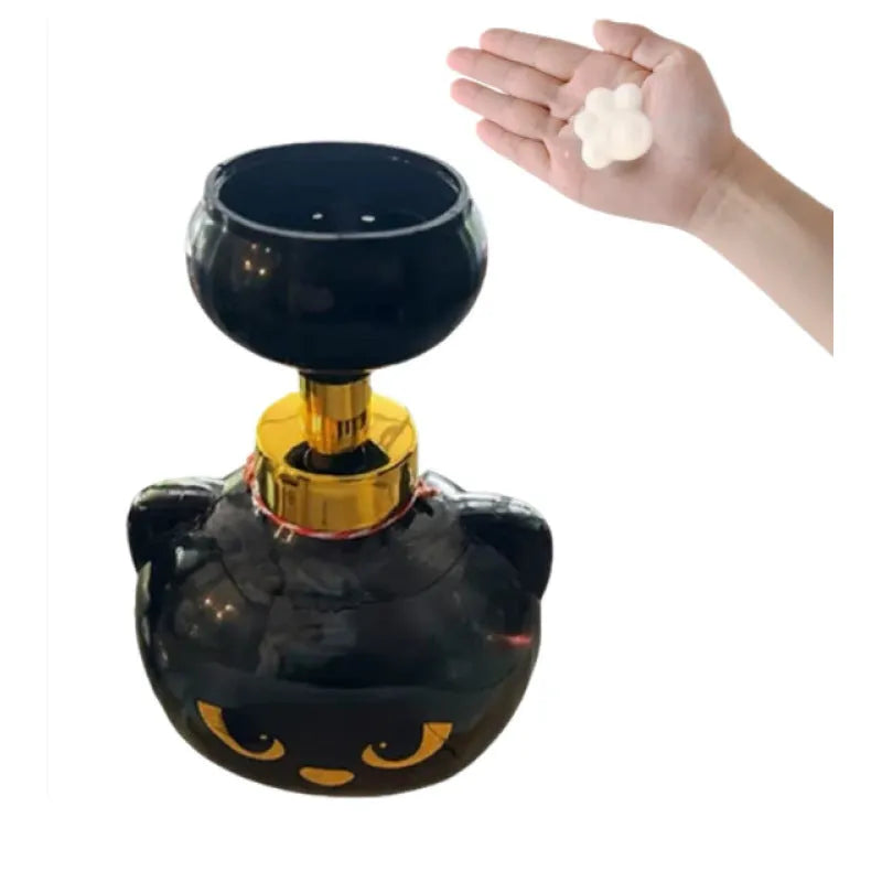 Black cartoon cat-shaped foam soap dispenser with pump mechanism
