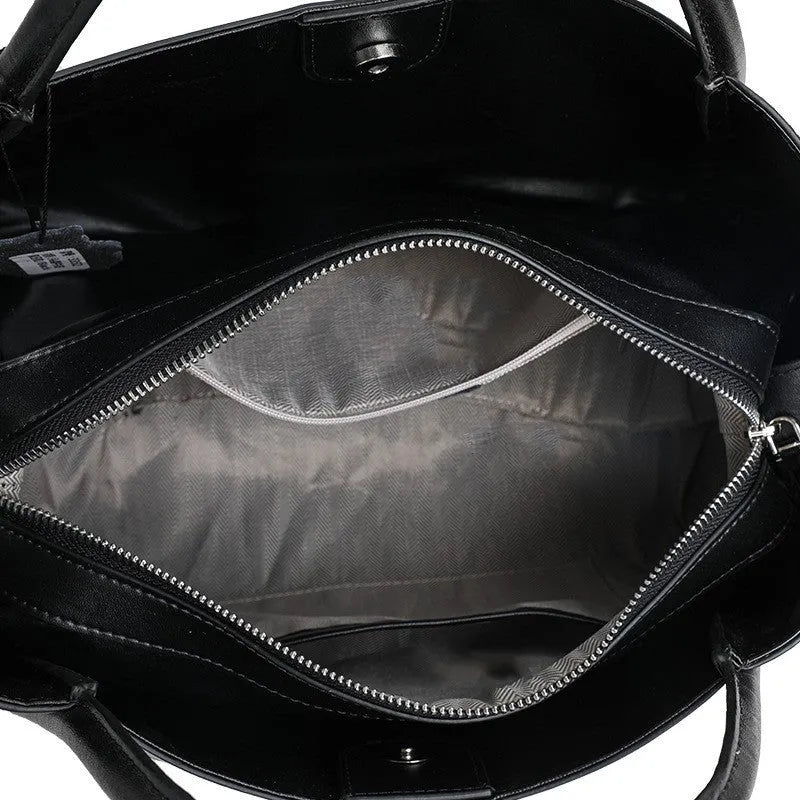 Genuine leather crossbody bag black first layer cowhide 40cm large capacity with single shoulder strap