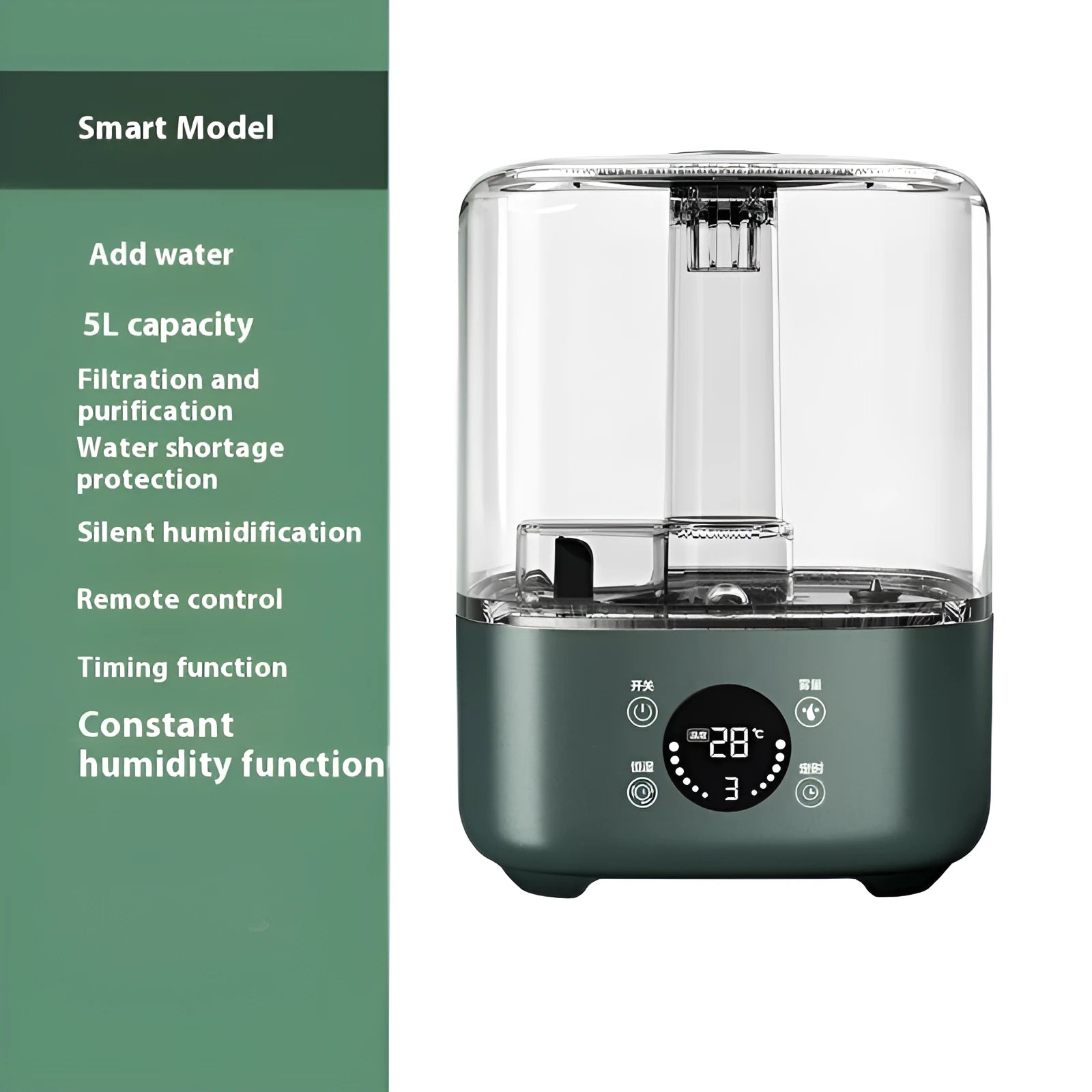 Green KC-112 intelligent touch screen humidifier with remote control for home use