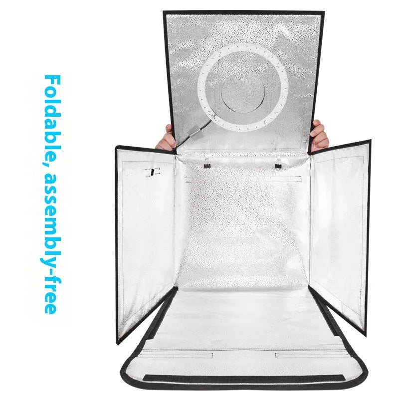 50cm studio light box with metal frame and USB-powered three-colour lighting panel