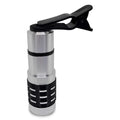 A 12x telescopic zoom lens with a universal clip attached to a mobile phone for long-distance filming.