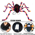 Plush Halloween Spider Backpack with purple LED lights, shown in one of five colour options.