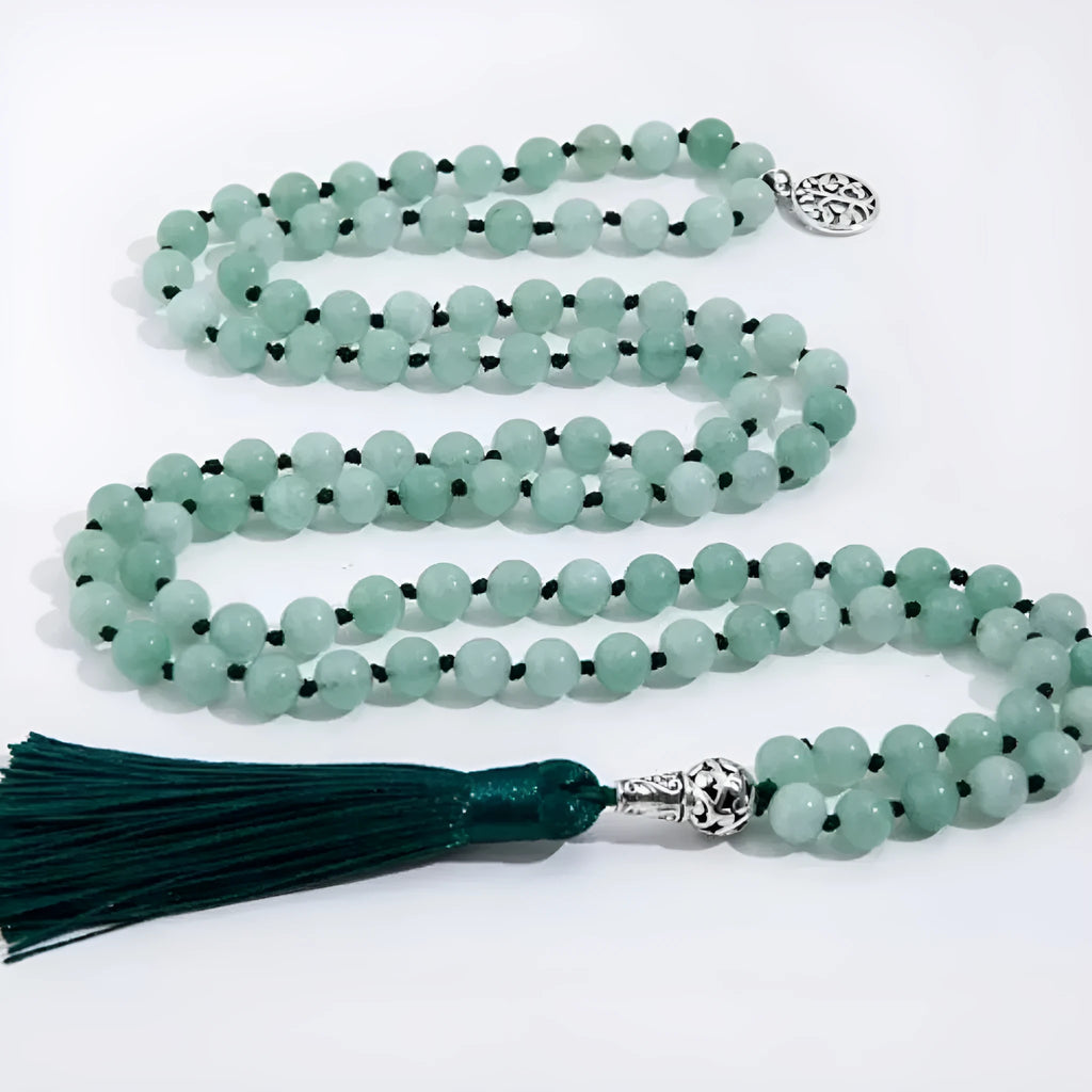 Handmade knotted natural stone bead necklace with 8mm beads in one of 12 colour options.