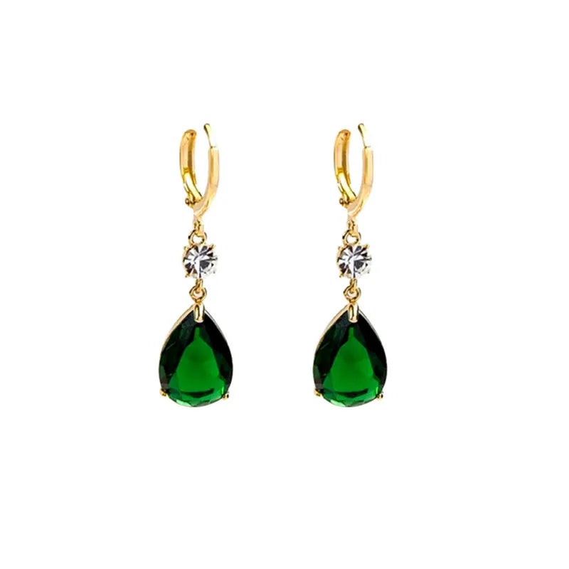 Emerald green geometric teardrop alloy earrings with contemporary jewellery design