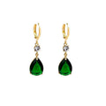 Emerald green geometric teardrop alloy earrings with contemporary jewellery design