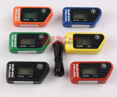 Black waterproof LCD digital maintenance timer for ATV motorcycle motorboat and generator service scheduling.