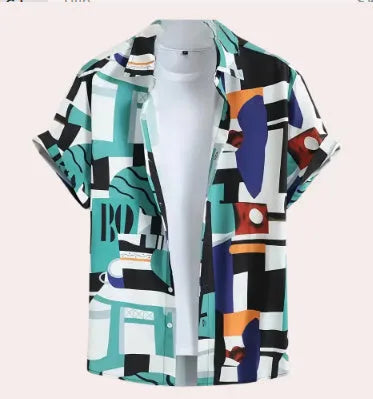 Men's camouflage pattern short-sleeve loose fit cardigan shirt with digital printing