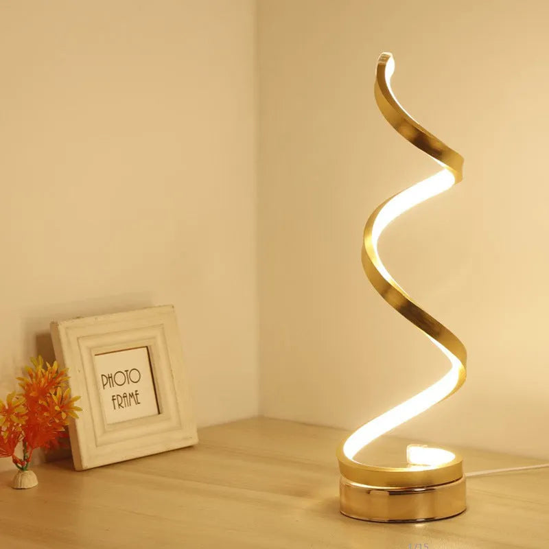 Minimalist black and white LED bedside table lamp with aluminium shade