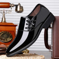 Men's black and brown formal business shoes with square heel and round toe design