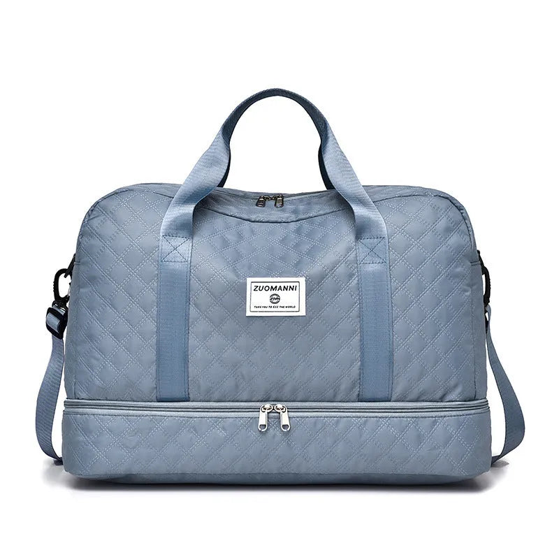 Large Oxford cloth leisure travel holdall in a street style, shown in a solid colour with sewing thread detail.