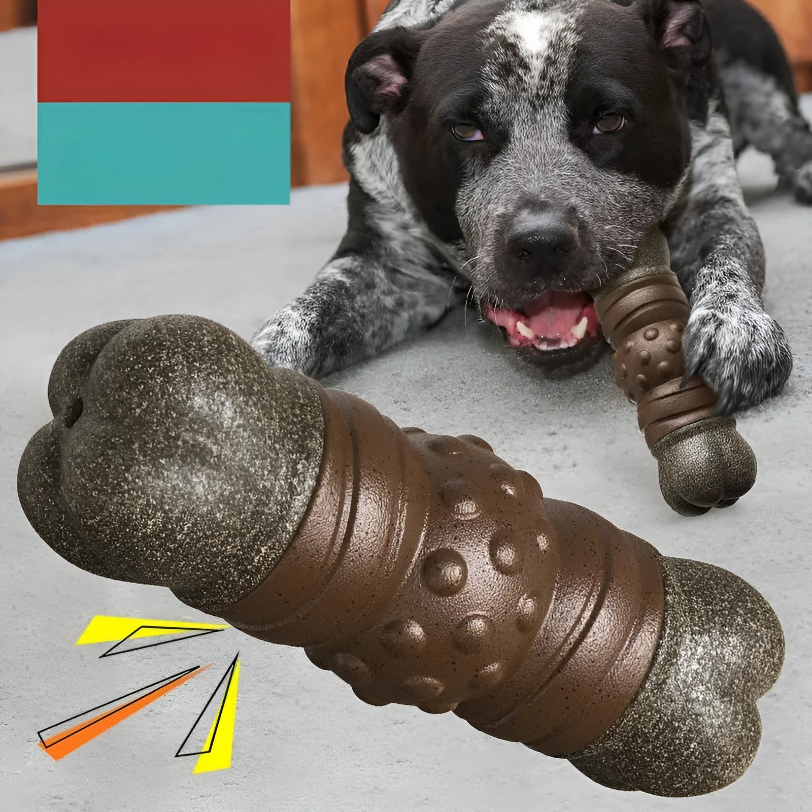 Wood colour plastic dog dental chew toy with molar rod design for teeth cleaning