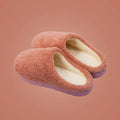 Women’s furry slippers with suede upper and non-slip sole in candy colours for winter home wear