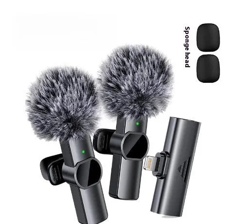 K3Pro wireless neckline clip microphone with sponge head and connectors for Android and Apple devices