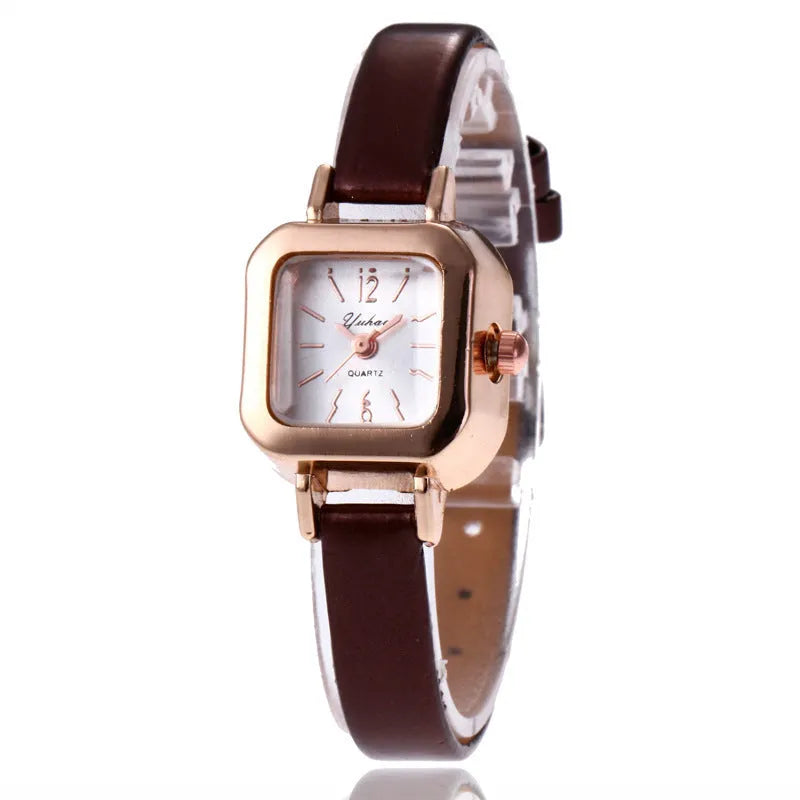 Women's fashion watch with 10mm thick alloy case in black, white, pink, or brown colour