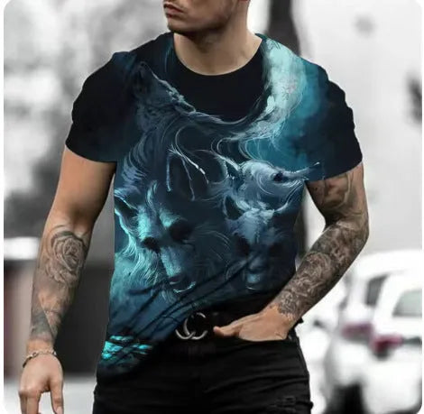 Retro 3D animal print men's short-sleeved T-shirt in Bird Eye polyester fabric