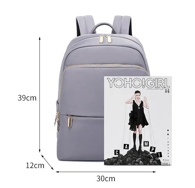 Oxford cloth women's backpack in black or purplish grey with large capacity and waterproof features