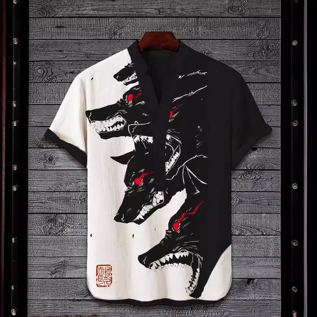 Men's short sleeve shirt with a detailed 3D digital animal graphic print on the front.