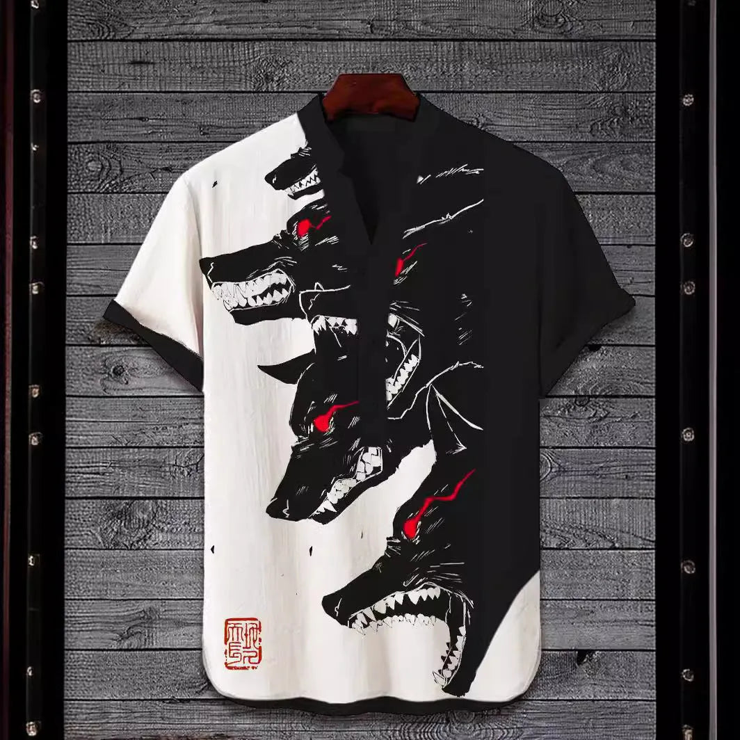 Men's short sleeve shirt with a detailed 3D digital animal graphic print on the front.