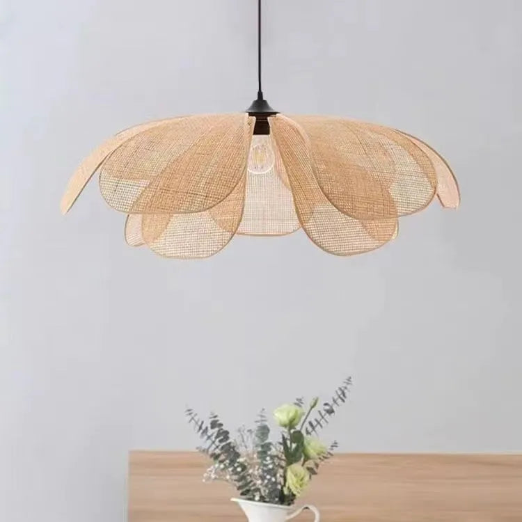 Creative handmade rattan petal chandelier natural bamboo ceiling lamp diameter 60cm with soft LED lighting