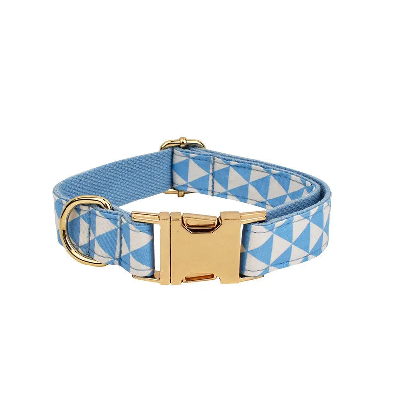Blue cloth dog collar and leash four-piece set with vest and bow accessory
