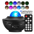Black-parallel star projection lamp with rotating water ripple laser effects on desktop