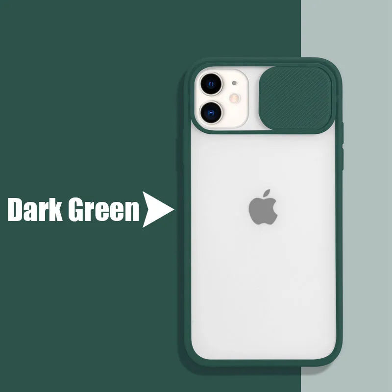 Frosted frame silicone phone case for iPhone in various colours including blue, pink, and black.