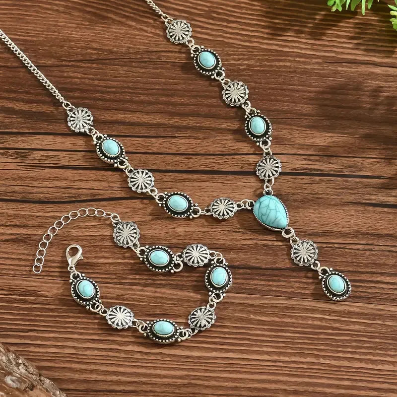 Alloy geometric retro jewellery set with grid pattern earrings necklace bracelet