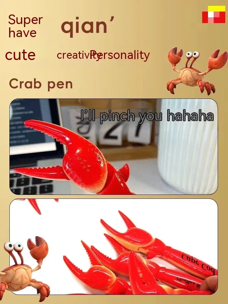 Ballpoint pen with pressable crab-shaped metal clip