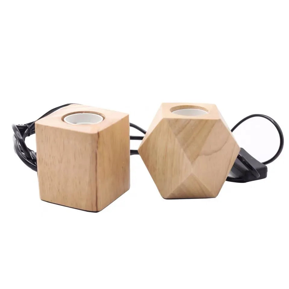 Wooden retro lamp holder in square and diamond designs with optional switch