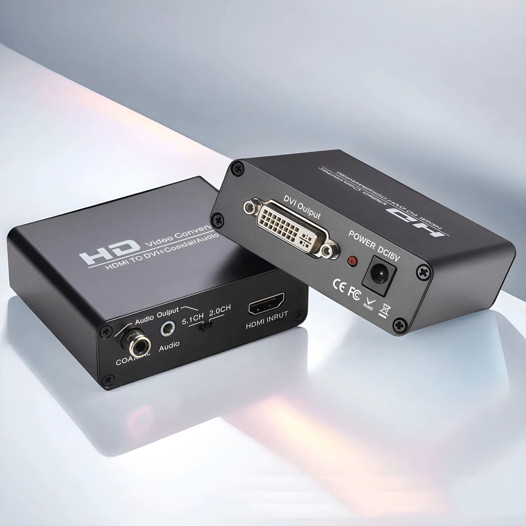 Black HDMI to DVI converter with coaxial audio output and 1.5m cable