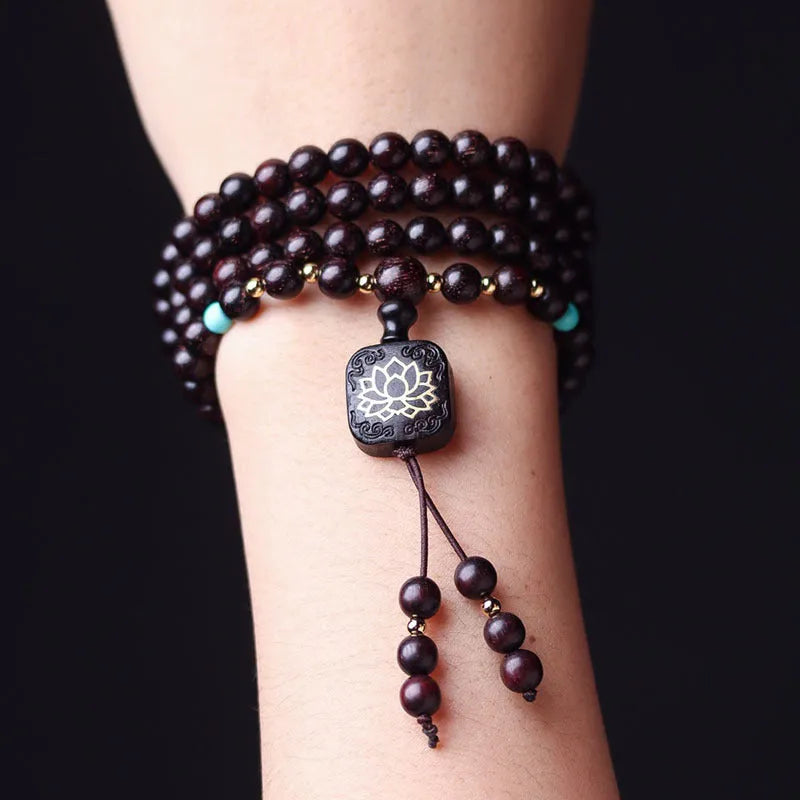 Zambia rosewood DIY bead bracelet with 108 flat lotus pendant beads measuring 0.6cm each