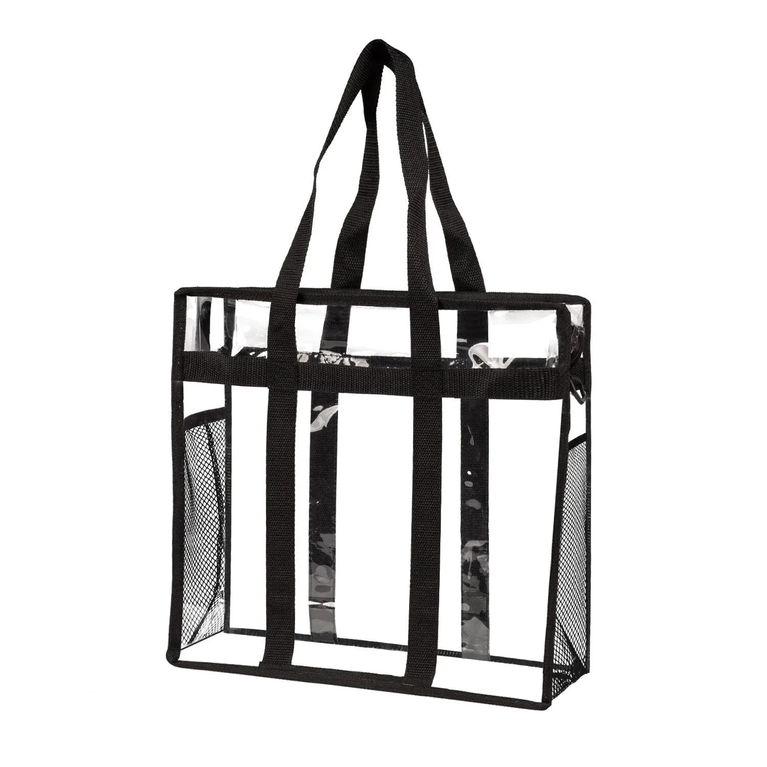 Women's transparent PVC shoulder messenger bag with double connector straps in horizontal square shape