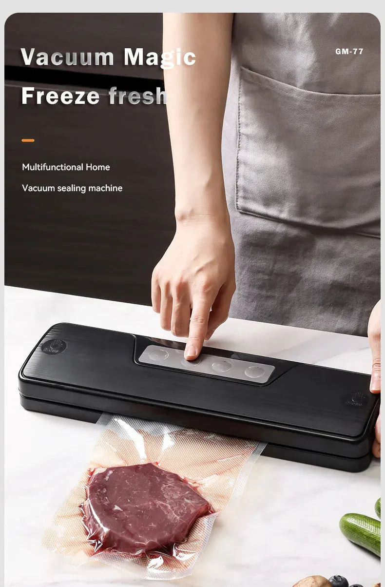 Compact white automatic vacuum sealer machine for household food preservation and item storage