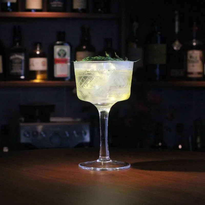 Crystal hand carved martini cup with dragon motif in Japanese retro style