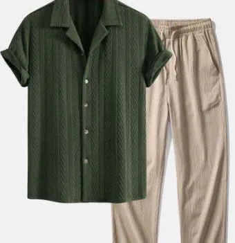 Slim fit camouflage print short-sleeve shirt and trousers casual suit set