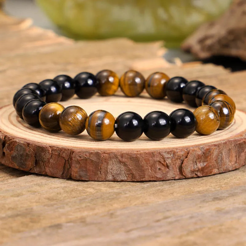 Tiger eye stone drop pendant tassel necklace chain with ball bead construction