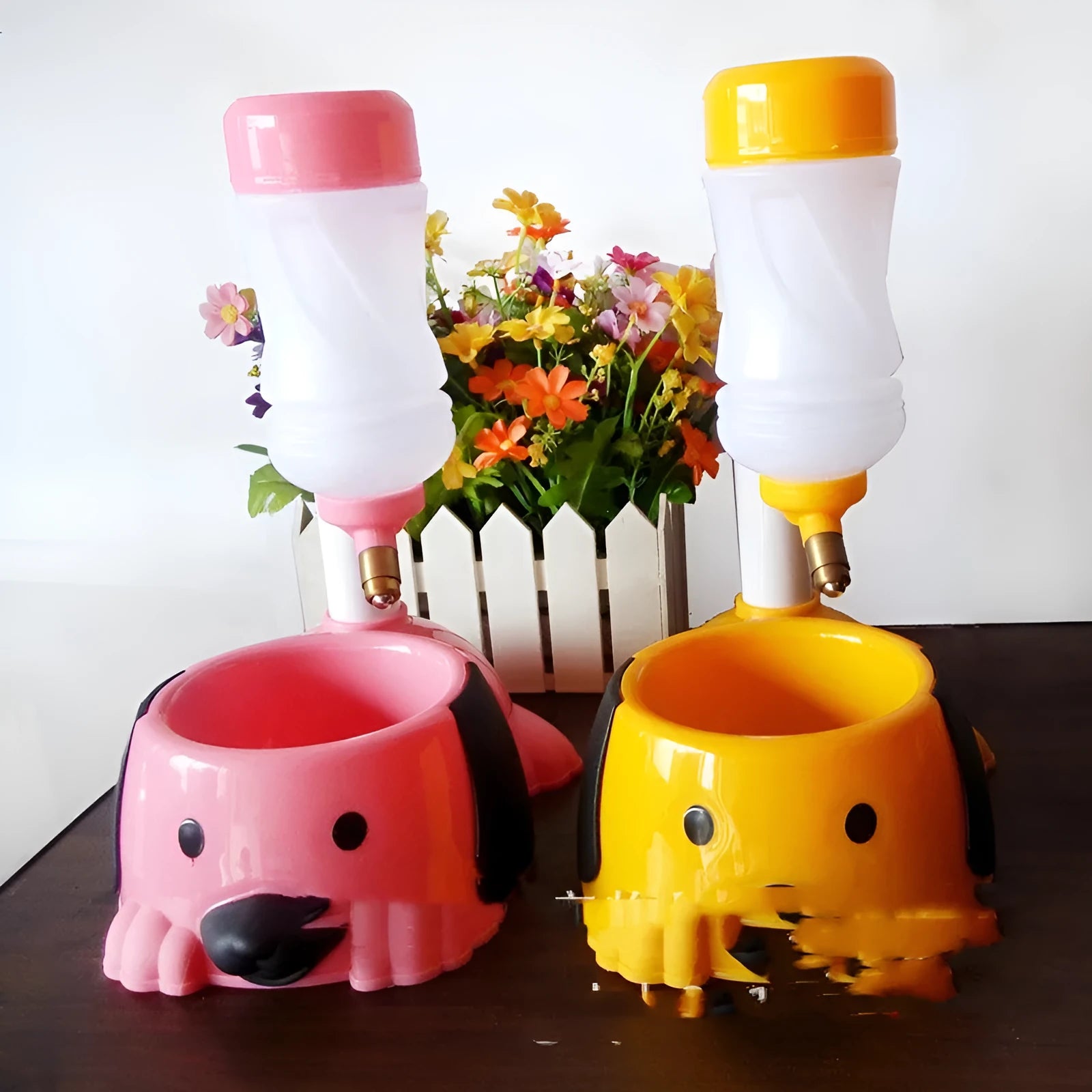 Adjustable rod lift pet drinking bowl in plastic with height adjustment to 42cm