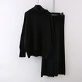 Women's casual acrylic sweater and wide leg trousers two-piece set in solid colour