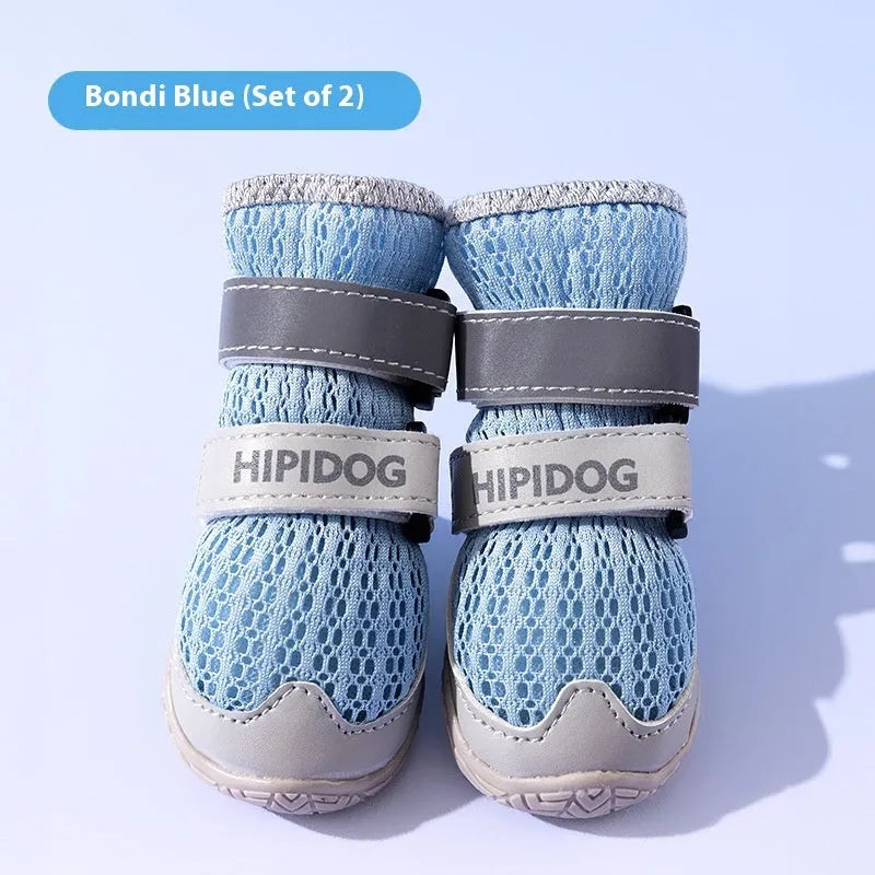 Cartoon style dog shoes in Bondi Blue colour showing breathable summer design with weight-based sizing