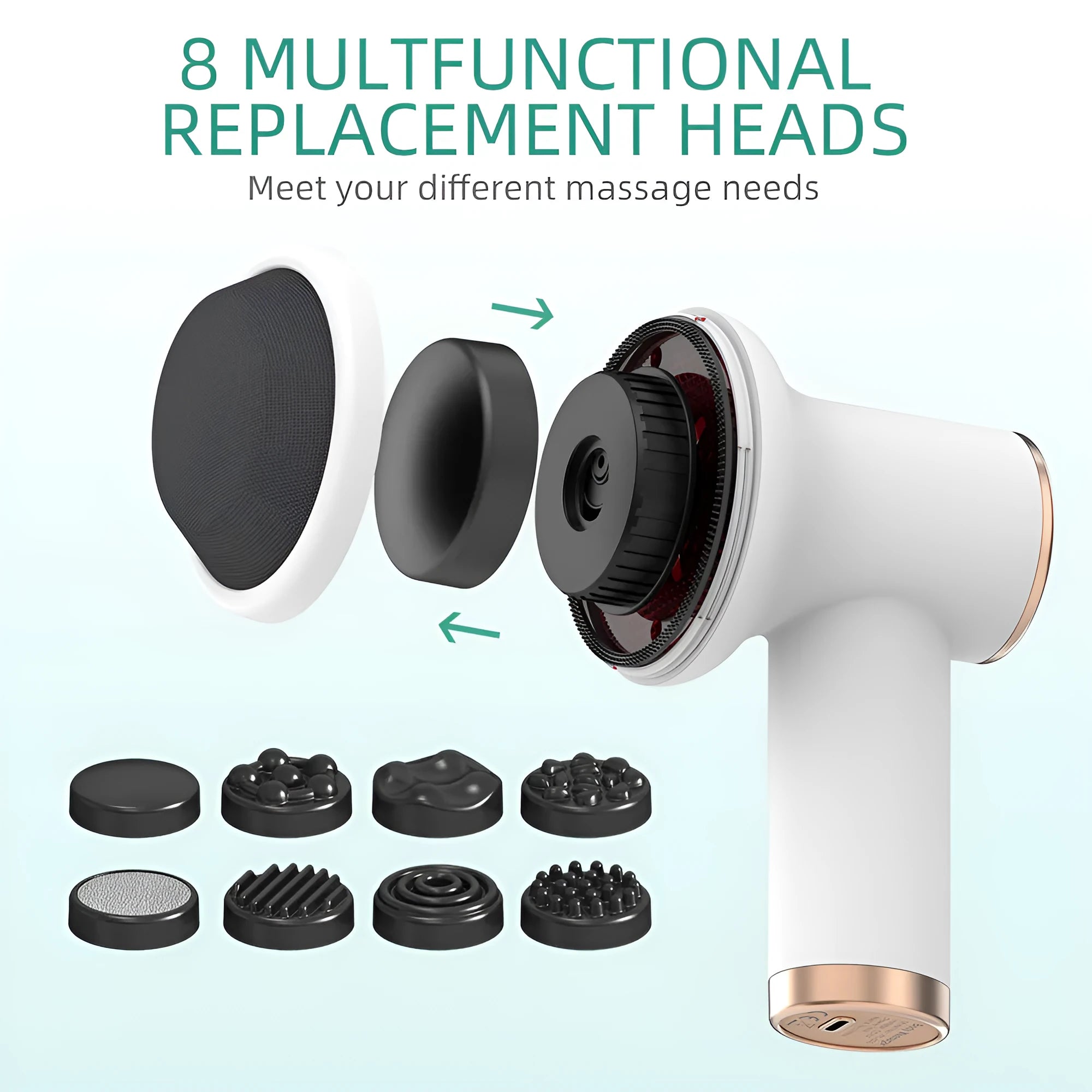 White mini portable wireless charging massage gun with brushed motor and ABS body