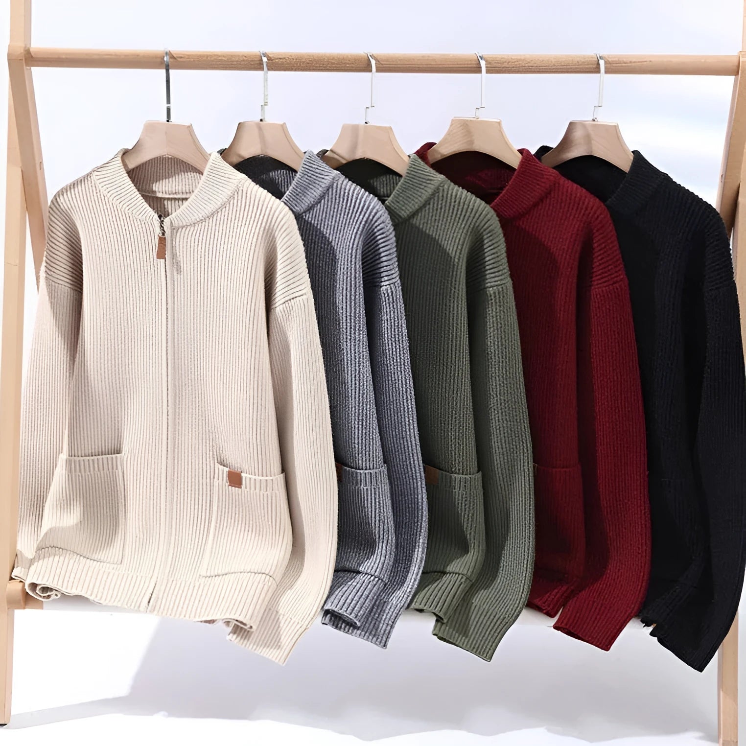 Men's striped sweater cardigan jacket in straight cut with chemical fibre blend fabric
