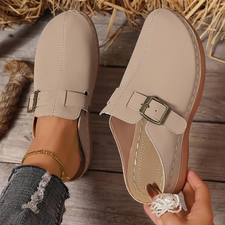 Women's casual wedge slippers with closed toe and rubber soles in multiple colour options