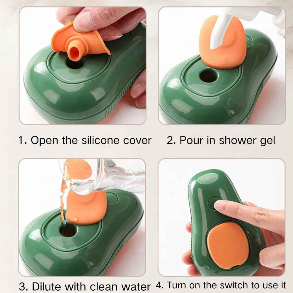 Green and white cat steam brush with water spray function and silicone massage teeth