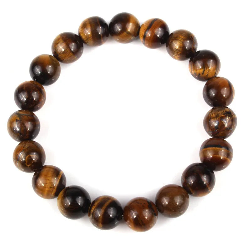 Unisex tigereye crystal bead bracelet with round geometric beads, shown in a dark blue variant.